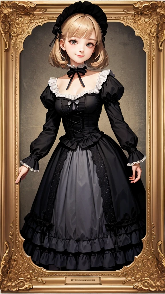 strawberry,Gothic Lolita,victorian era,Gothic ,one girl,Smile，GothicBackground，whole body，
