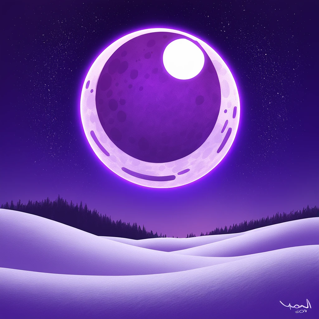 large moon on snow purples in morphism art style