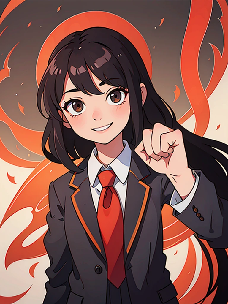 Long Hair, Clenched fist, smile, suit, tie, election poster, front view,