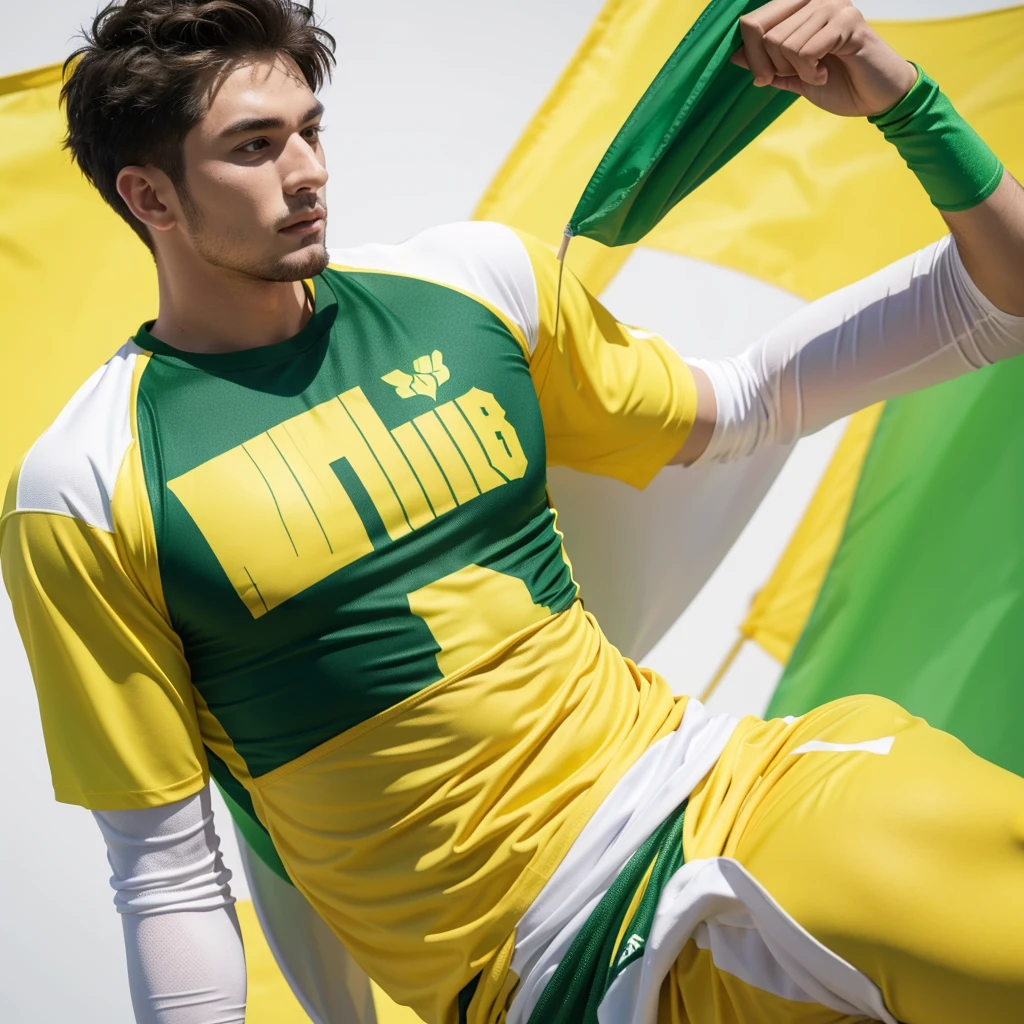 Men’s Flag football uniform, with primary color yellow and green details, must contain a drawing of a corn as a logo and please consider a no sleeve shirt