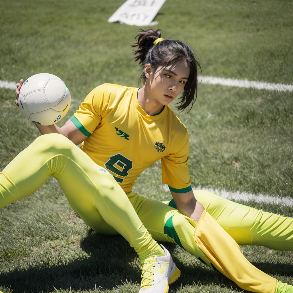 Men’s Flag football uniform, with primary color yellow and green details, must contain a drawing of a corn as a logo and please consider a no sleeve shirt