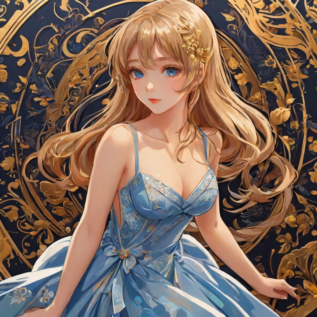 (a sticker,),(3D anime girl),dress, elegance,beautyful face,(In circlerown background), (PCB board border)（oil painting style）， ultra - detailed, best quality, Detailed diagram, vectorized, 8K, Professional a sticker design, Graphic design, vector lines, a sticker, Full-HD