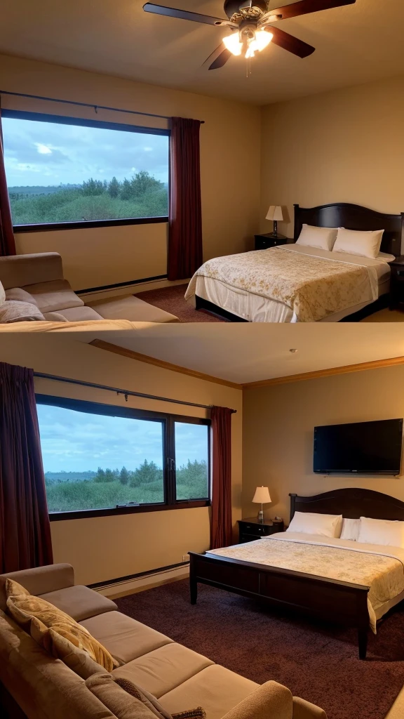 Luxurious room, big bed, big windows, bonfire, TV