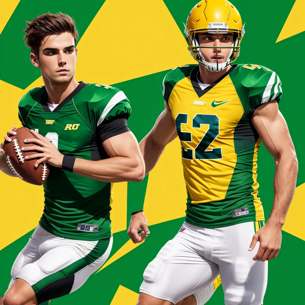 Men’s Flag football uniform, with primary color yellow and green details, must contain a drawing of a corn as a logo and please consider a no sleeve shirt