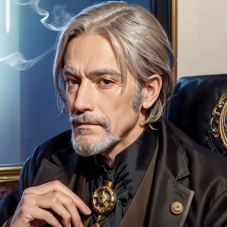 a close up of an older man in a suit and tie sitting at a table, steam punk, victorian, a man wearing byzantine style aristocratic clothes, nobleman