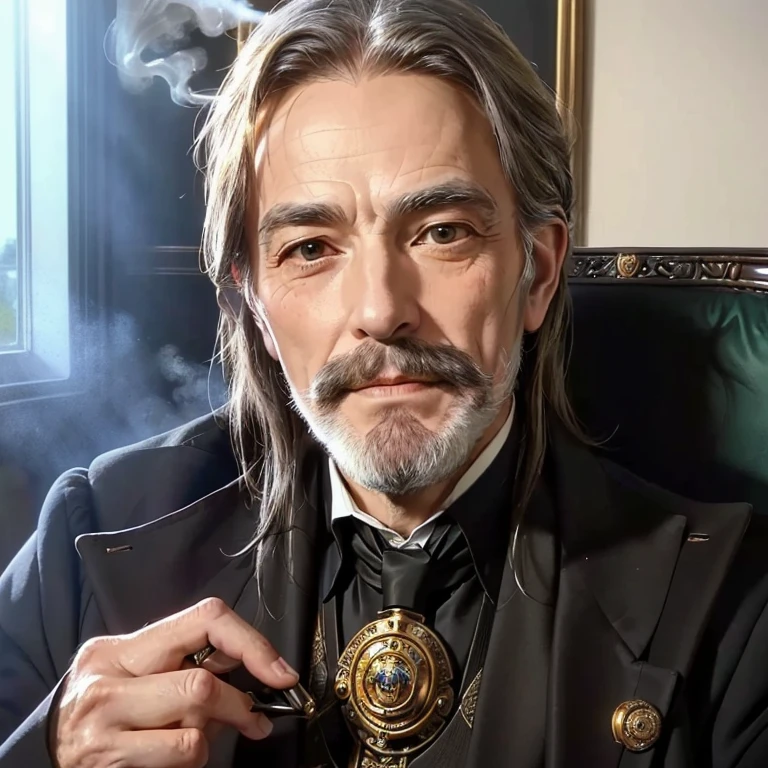 a close up of an older man in a suit and tie sitting at a table, steam punk, victorian, a man wearing byzantine style aristocratic clothes, nobleman