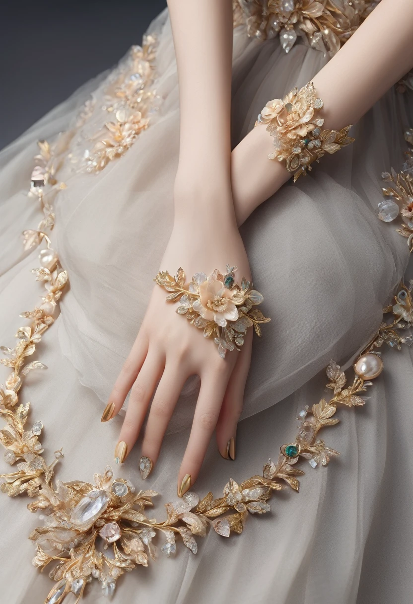 (best quality,8K,high resolution,masterpiece:1.2),Extremely detailed,(Practical,Reality,Photo-realistic:1.37),Creative style artwork,,classical,complicated,multiple colour,Very detailed,Soft lighting,Luxurious environment,detailed gown,Bright flowers,detailed jewellery,Ethereal atmosphere,Elegant Posture,Beautiful curves,Golden body proportions，Flowing hair,Stunning textile patterns,Delicate floral decoration,A wide range of crystal accessories,Mysterious and dreamy atmosphere,Impeccable attention to detail