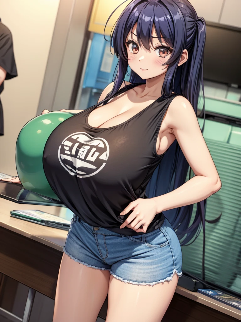 Anime-style illustrations、1 Girl、Big 、Tank top、Shorts