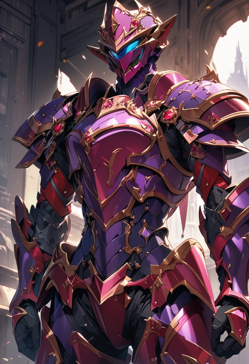 an extremely detailed suit of armor made of purple & red gems