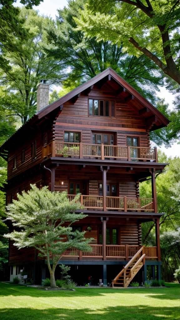 A wooden house built on a large tree