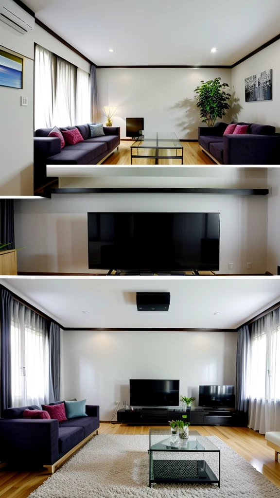 Luxuriously furnished roomost of the walls are made of glass、tv set、sofa