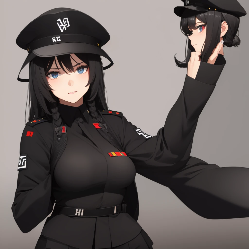 1girl,((black sergeant hat)),((black SS officer uniform)), ((Nazi))