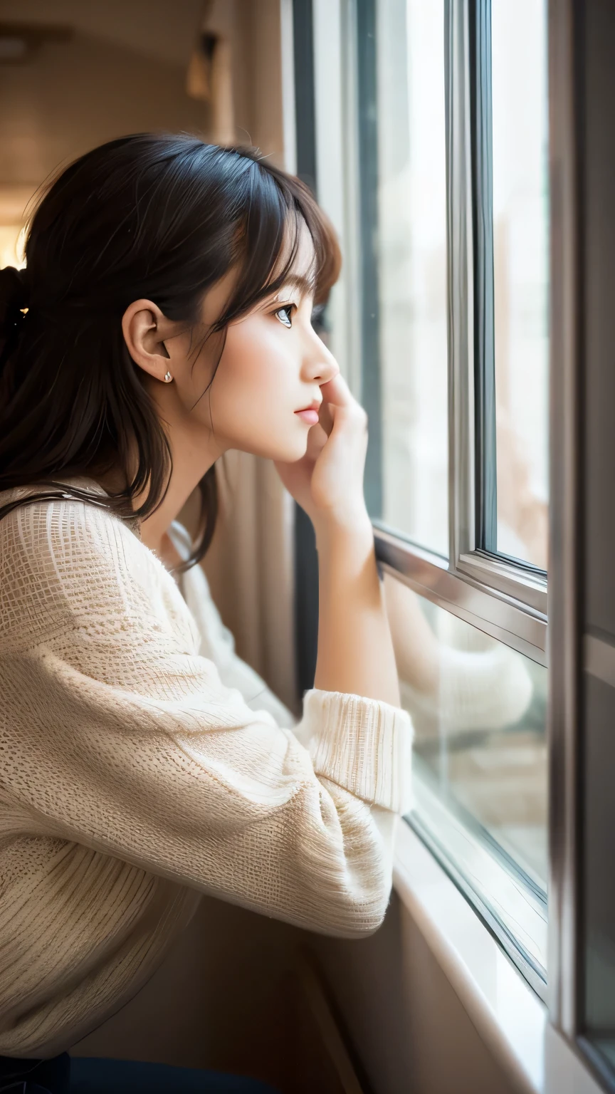Beautiful woman looking out the window