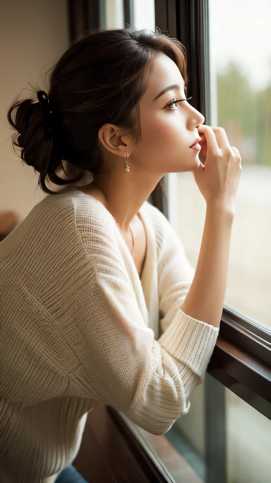 Beautiful woman looking out the window
