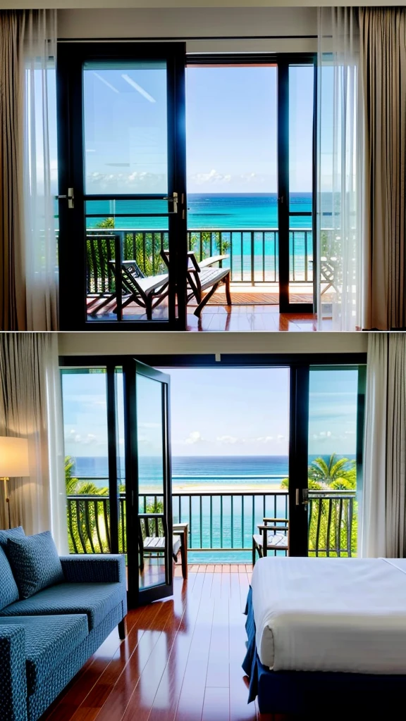 From inside a room at a resort hotel facing the sea