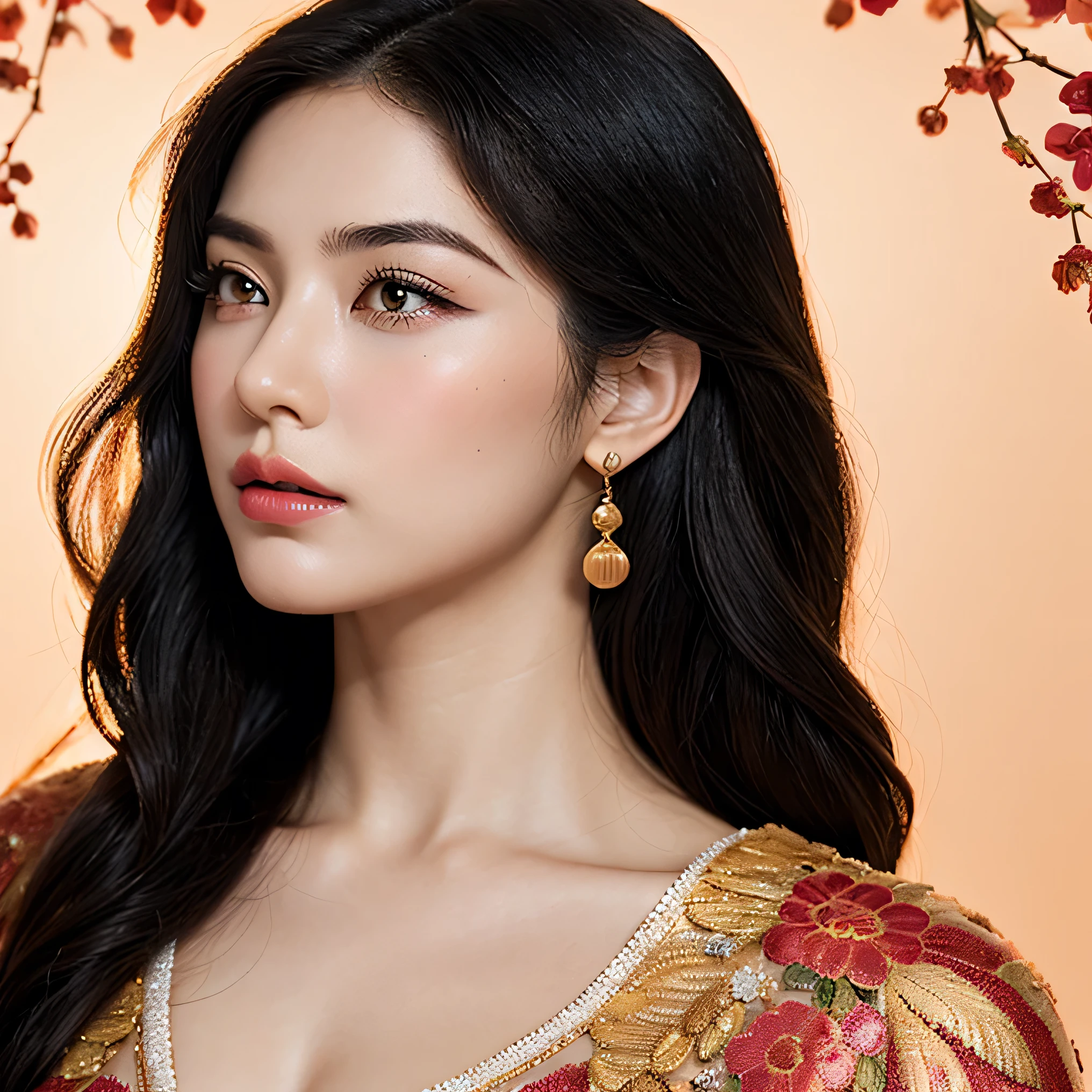 Photorealistic, high resolution, (Detailed face),((full bodyesbian))The description of the appearance and makeup of classical Republican beauties and the details of clothing can include the following aspects:
1. Physical depiction:
- A beautiful face,The skin is as fair as jade,Reveals a healthy glow。
- Crooked apricot eyes,The eyes are bright and deep。
- Long eyelashes,Slightly upturned,Dotted with beautiful butterfly wings。
- A slightly ????? high nose,Complements facial contours。
- Ruddy lip color,A slightly seductive glow。
2. Makeup details:
- Refined and lightweight base,Moisturizing but not greasy,Leaves skin feeling naturally transparent。
- Light eyeshadow base,Highlights the brightness and luster of the eyes。
- Fine eyebrows,Beautiful curves,Creates a beautiful symmetry with the eyes。
- Thick and upturned lashes,Create an attractive curly effect with mascara。
- Mild blush,Slightly upward,Add pink and cute glow。
- The delicate lip line outlines the perfect curve of the lip shape,Apply lipstick evenly,The colors are vivid and moving。
3. Clothing description:
- Style during the Republican period,The attention to detail,Incorporate traditional elements。
- High-quality cheongsam,Silk texture,Cut to fit snugly,Accentuate the curves of your figure。
- Delicate embroidery、Lace and sequin trims,Add flamboyance and sophistication。
- Intricate flower and bird patterns or geometric decorations,It reflects the characteristics and aesthetics of the era。
-Accessories,Usually with a delicate necklace、Earrings and bracelets,Add feminine elegance