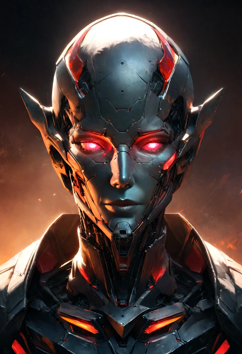 Sharpened man in black and red metallic armor with hood, detailed portrait of a cyborg, close-up portrait of cyborg, portrait of a futuristic robot, male cyborg military commander, attractive science fiction face, masculine appearance, portrait of cyborg, portrait of a cyborg, cyborg portrait, portrait of a cyborg cyberpunk, male cyborg, in metallic red futuristic armor, olpntng style, Portrait of the gynoid robot Samus in Wasteland, perfect composition, beautiful detailed intricate insanely detailed octane render Tendências no ArtStation, 8k art photography, photorrealistic concept art, soft natural volumetric cinematic perfect light, Bright dark, rewarded photography, work of art, oil on canvas, perfect composition, beautiful detailed intricate insanely detailed octane render Tendências no ArtStation, 8k art photography, photorrealistic concept art, soft natural volumetric cinematic perfect light, darkness background