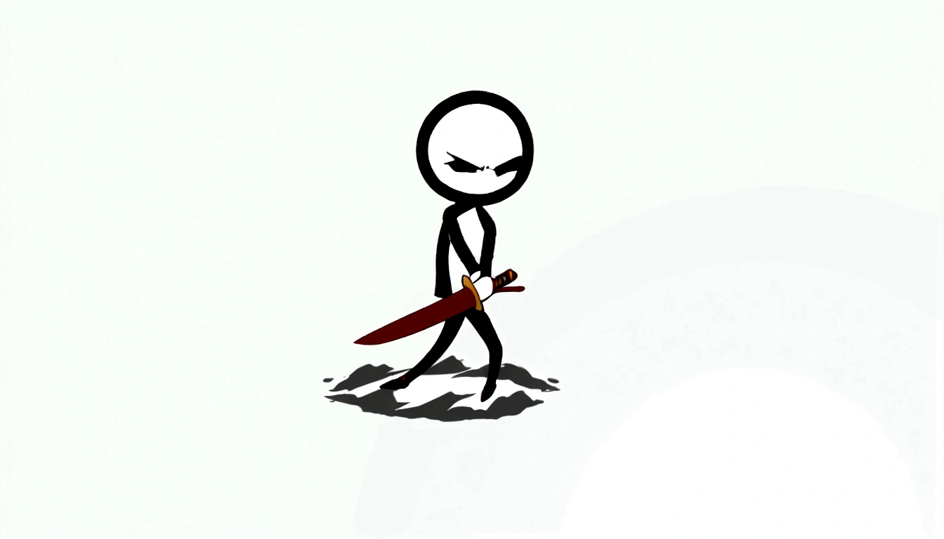 cartoon stick man, angry character wielding a sword, stick figure, holds a sword, wielding a sword, Chibi, holding the sword, swordsman, carrying a sword, holding a sword, wielding a sword, holding a sword larga, Powerful aggressive sword stance, while holding a sword