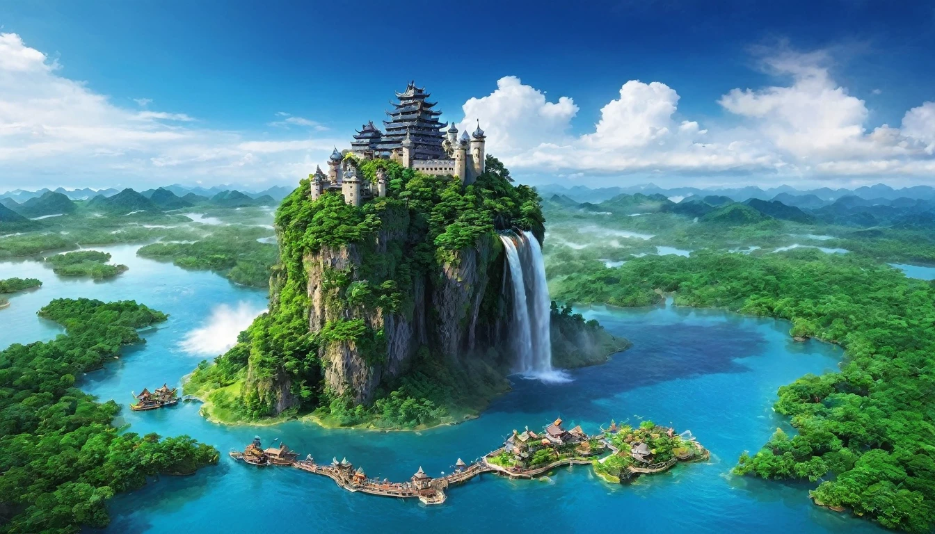 Floating Island々

Multiple islands in the sky々is a series of、A waterfall cascading from the air to the ground。The island is home to magnificent castles and temples.、A dragon roams the sky々and flying around。