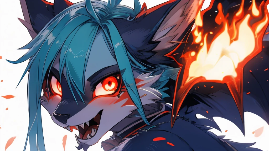 Miku Hatsune, agregar alta definición_detalle:1, pelaje azul,Orejas de Kitsune, tatuaje tribal agregar_detalle:1, in hell add_detail, diabolic girl, batwigns add_detail Ferocious fangs,drooling fangs add_detail:1, sharp fangs, demon yokai kitsune add_detail:1, crazy eyes