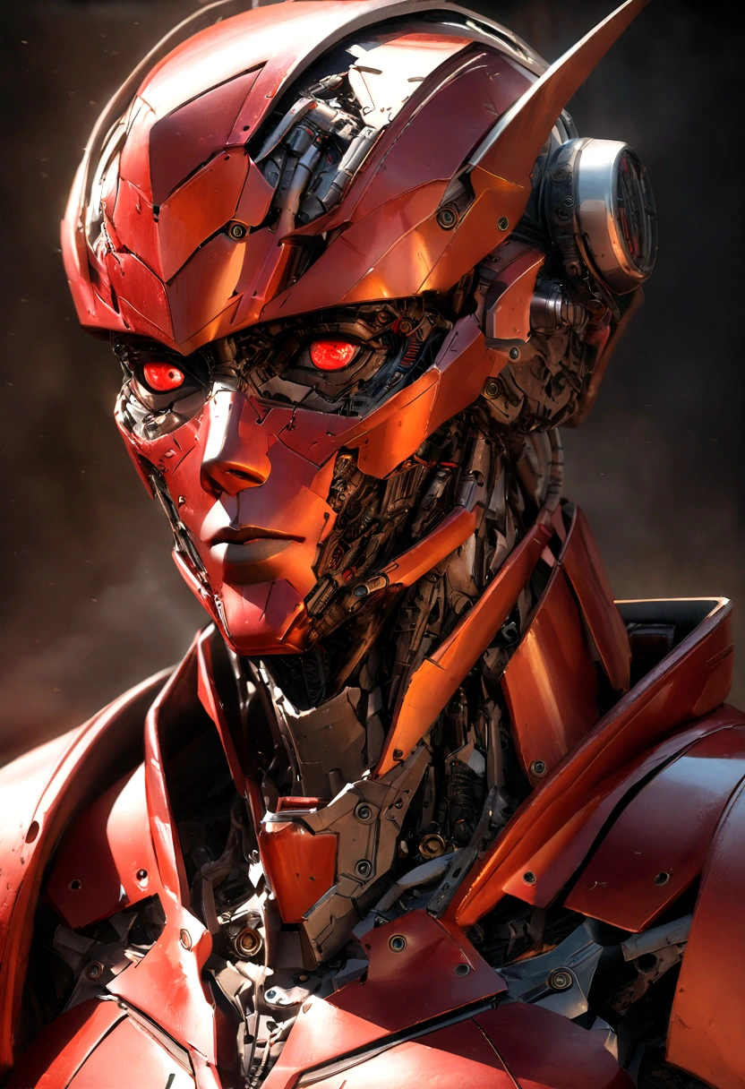 Sharpened man in black and red metallic armor with hood, detailed portrait of a cyborg, close-up portrait of cyborg, portrait of a futuristic robot, male cyborg military commander, attractive science fiction face, masculine appearance, portrait of cyborg, portrait of a cyborg, cyborg portrait, portrait of a cyborg cyberpunk, male cyborg, in metallic red futuristic armor, olpntng style, Portrait of the gynoid robot Samus in Wasteland, perfect composition, beautiful detailed intricate insanely detailed octane render Tendências no ArtStation, 8k art photography, photorrealistic concept art, soft natural volumetric cinematic perfect light, Bright dark, rewarded photography, work of art, oil on canvas, perfect composition, beautiful detailed intricate insanely detailed octane render Tendências no ArtStation, 8k art photography, photorrealistic concept art, soft natural volumetric cinematic perfect light, darkness background