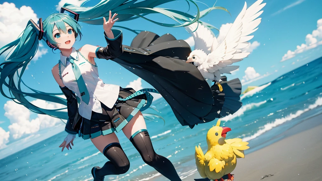 Hatsune Miku riding a chocobo