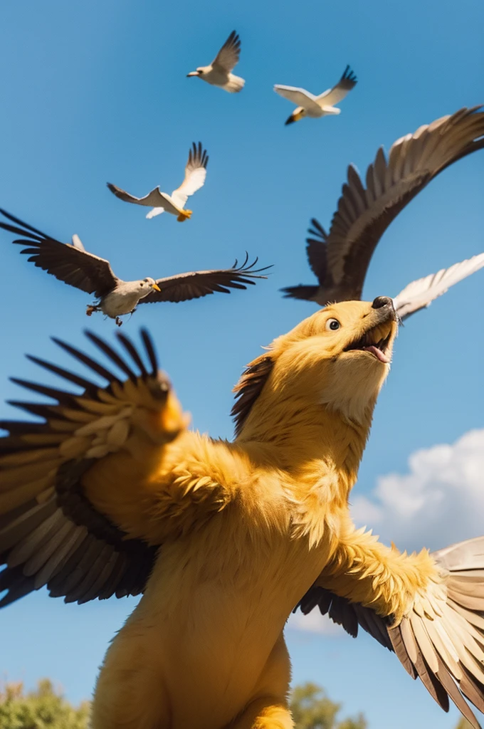 A bird flies to Winnie the Pooh's head and poops