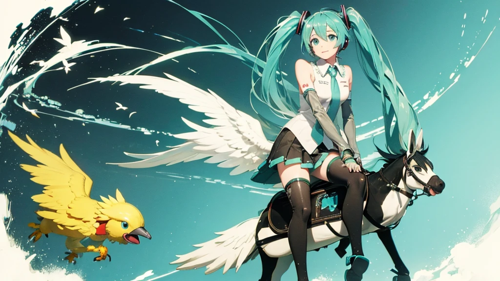 Hatsune Miku riding a chocobo