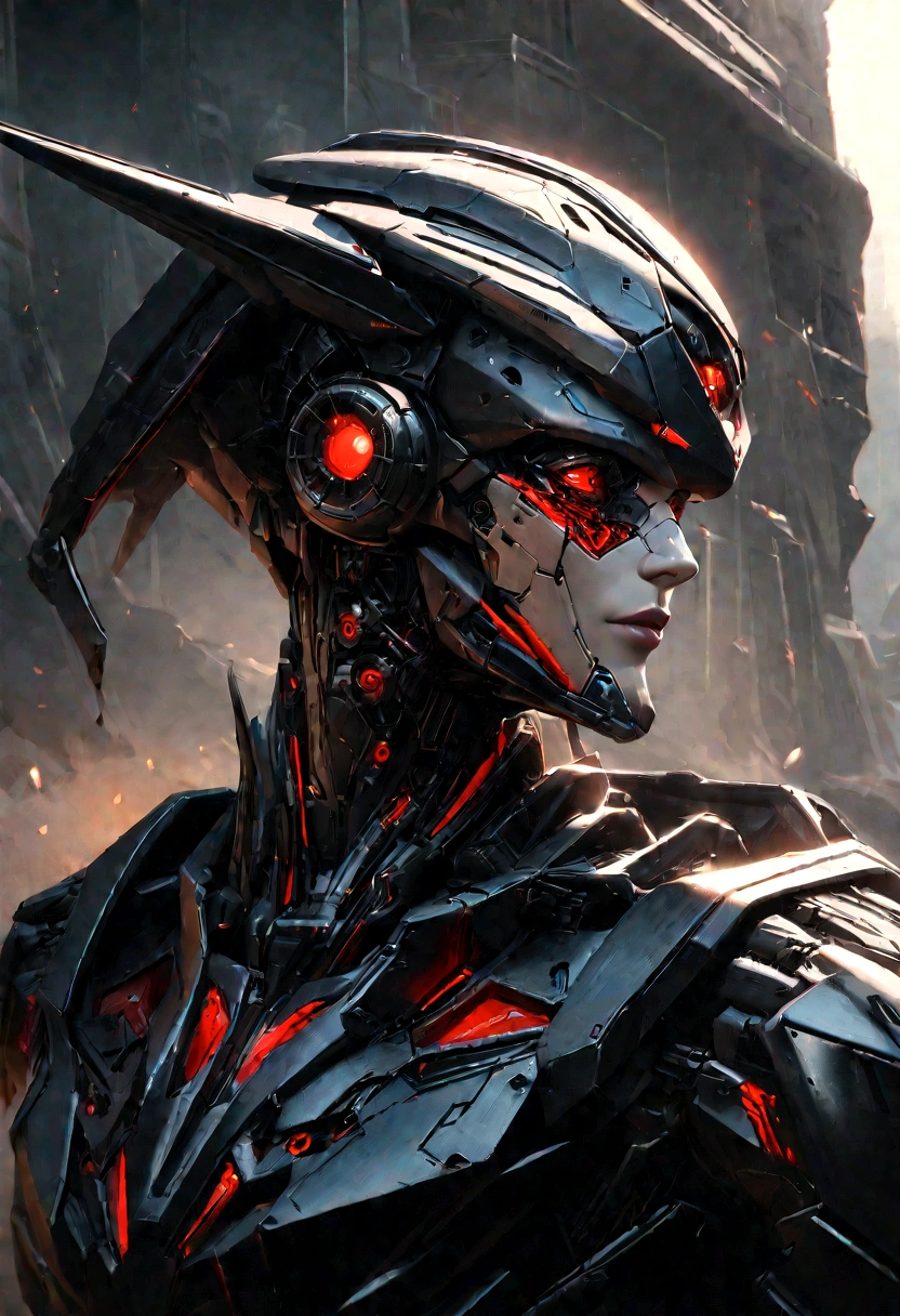 Sharpened man in black and red metallic armor with hood, detailed portrait of a cyborg, close-up portrait of cyborg, portrait of a futuristic robot, male cyborg military commander, attractive science fiction face, masculine appearance, portrait of cyborg, Futuristic Setting, portrait of a cyborg, cyborg portrait, portrait of a cyborg cyberpunk, male cyborg, in metallic black futuristic armor, olpntng style, Portrait of the gynoid robot Samus in Wasteland, perfect composition, beautiful detailed intricate insanely detailed octane render Tendências no ArtStation, 8k art photography, photorrealistic concept art, soft natural volumetric cinematic perfect light, Bright dark, rewarded photography, work of art, oil on canvas, perfect composition, beautiful detailed intricate insanely detailed octane render Tendências no ArtStation, 8k art photography, photorrealistic concept art, futuristic setting, soft natural volumetric cinematic perfect light, darkness background