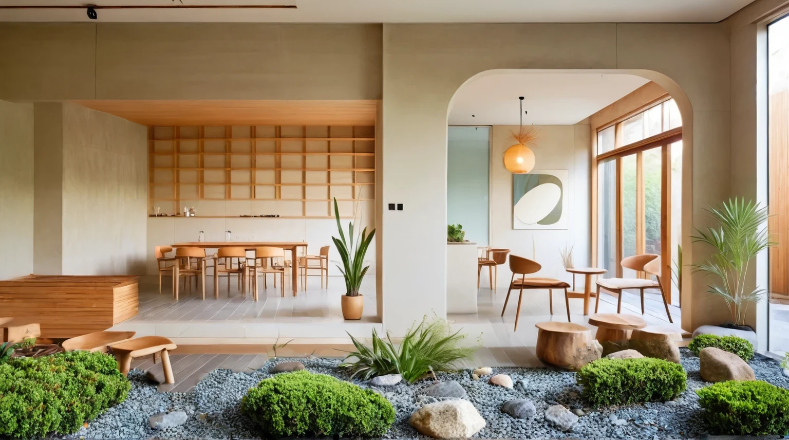 Garden with rock and gravel, bush