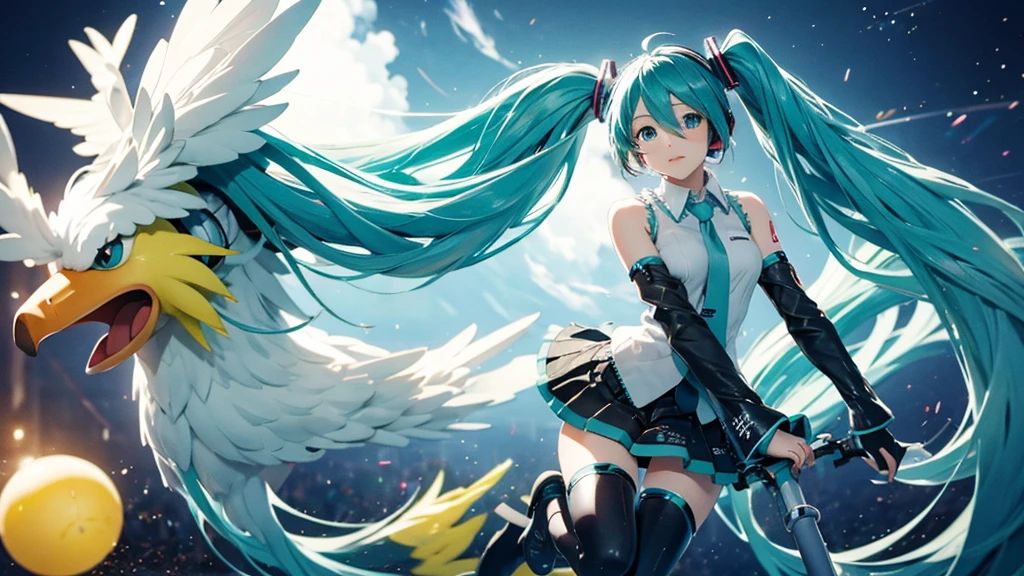 Hatsune Miku riding a chocobo from FINAL FANTASY