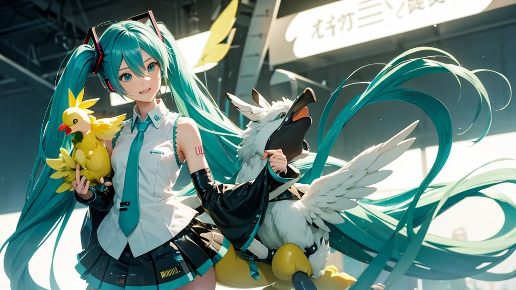 Hatsune Miku riding a chocobo from FINAL FANTASY