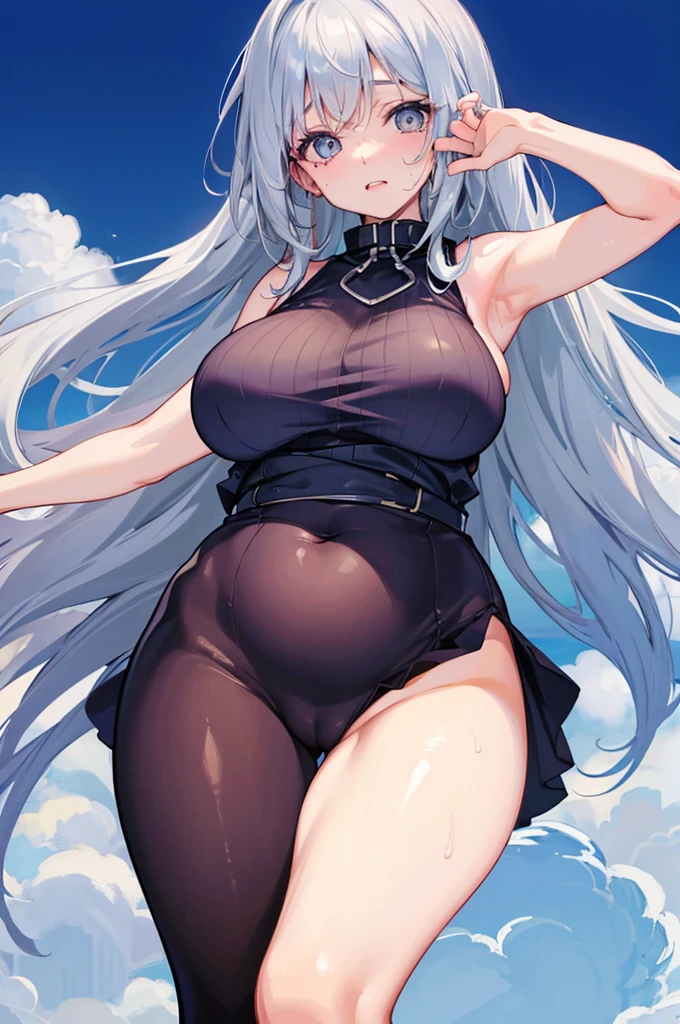 She lowered her waist、She opens her legs and shows off her plump thighs and groin...、Hold up both arms further。
She exposes her sweaty armpits to me.。