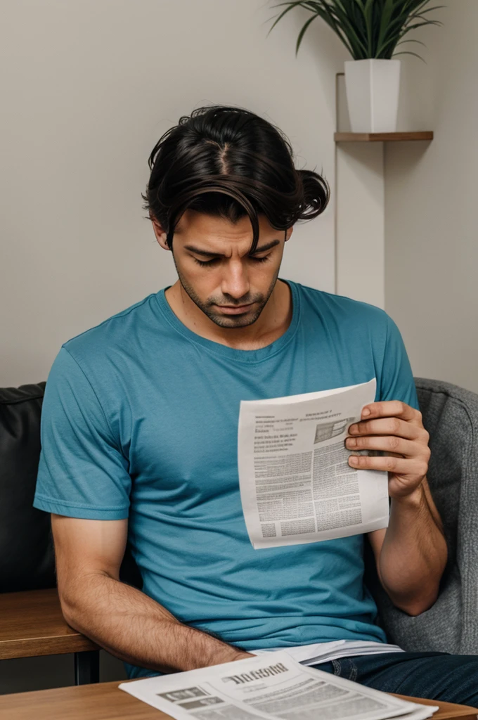 Man reading paper sadly