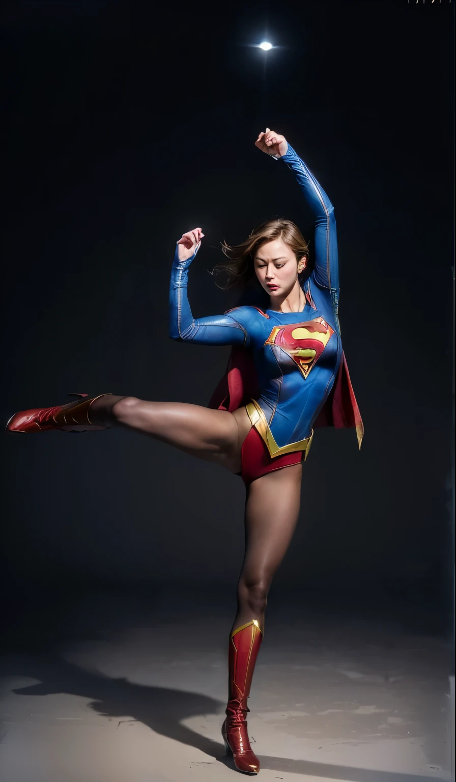 No background、(((Supergirl Costumeを着用する)))、(((Detailed drawing of hands and fingers)))、(((Always close your eyes)))、He always looks like he's in pain、Always close your eyes、Keep your arms up at all times、Always with your arms in the air、(((Beautiful legs in black tights.)))、(((Stretch your legs、expensive、あなたのsufferingを合法的に表現する)))、((((Make the most of your original images)))、(((Supergirl Costume)))、(((Beautiful short bob hair)))、(((suffering)))、(((Black tights legs、Wear red boots)))、((Best image quality、8K))、((Highest quality、8K、masterpiece:1.3))、(((Preserve background )))、Sharp focus:1.2、Beautiful woman with perfect figure:1.4、Slim Abs:1.2、Wet body:1.5、Highly detailed face and skin texture、8K