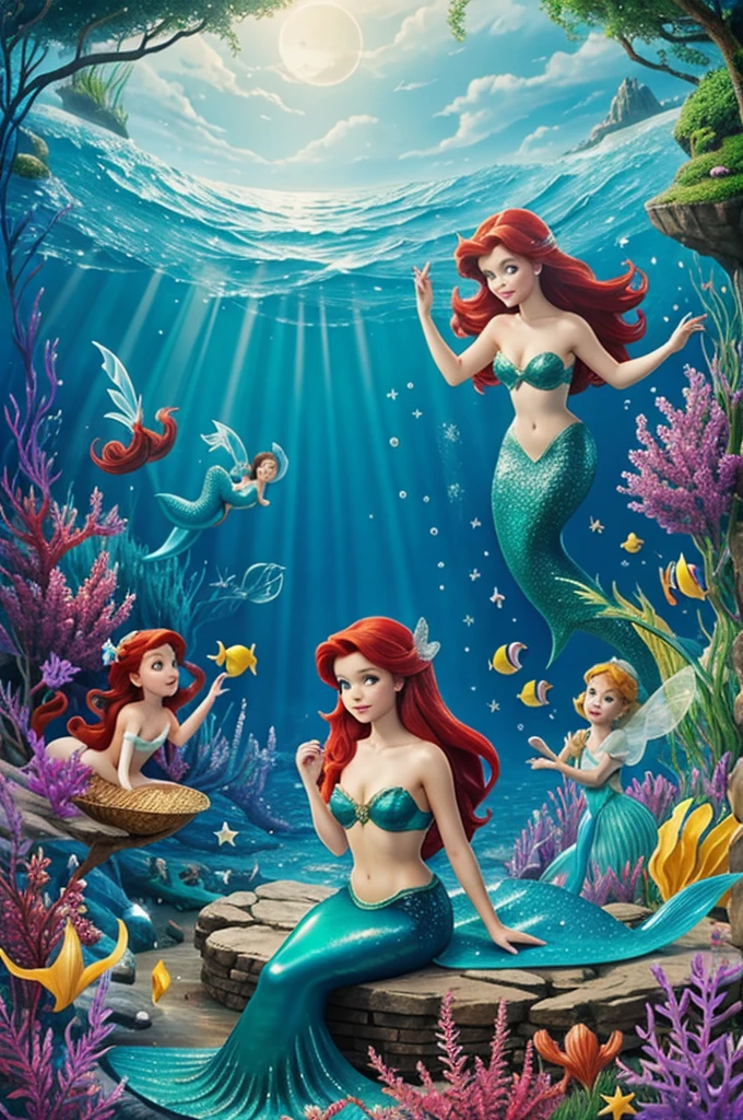 Ariel the  mermaid with fairies