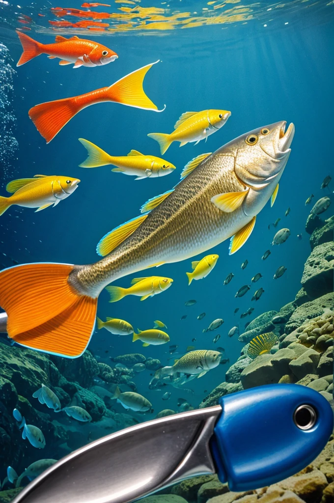 A ancher with fish surrounding the handle