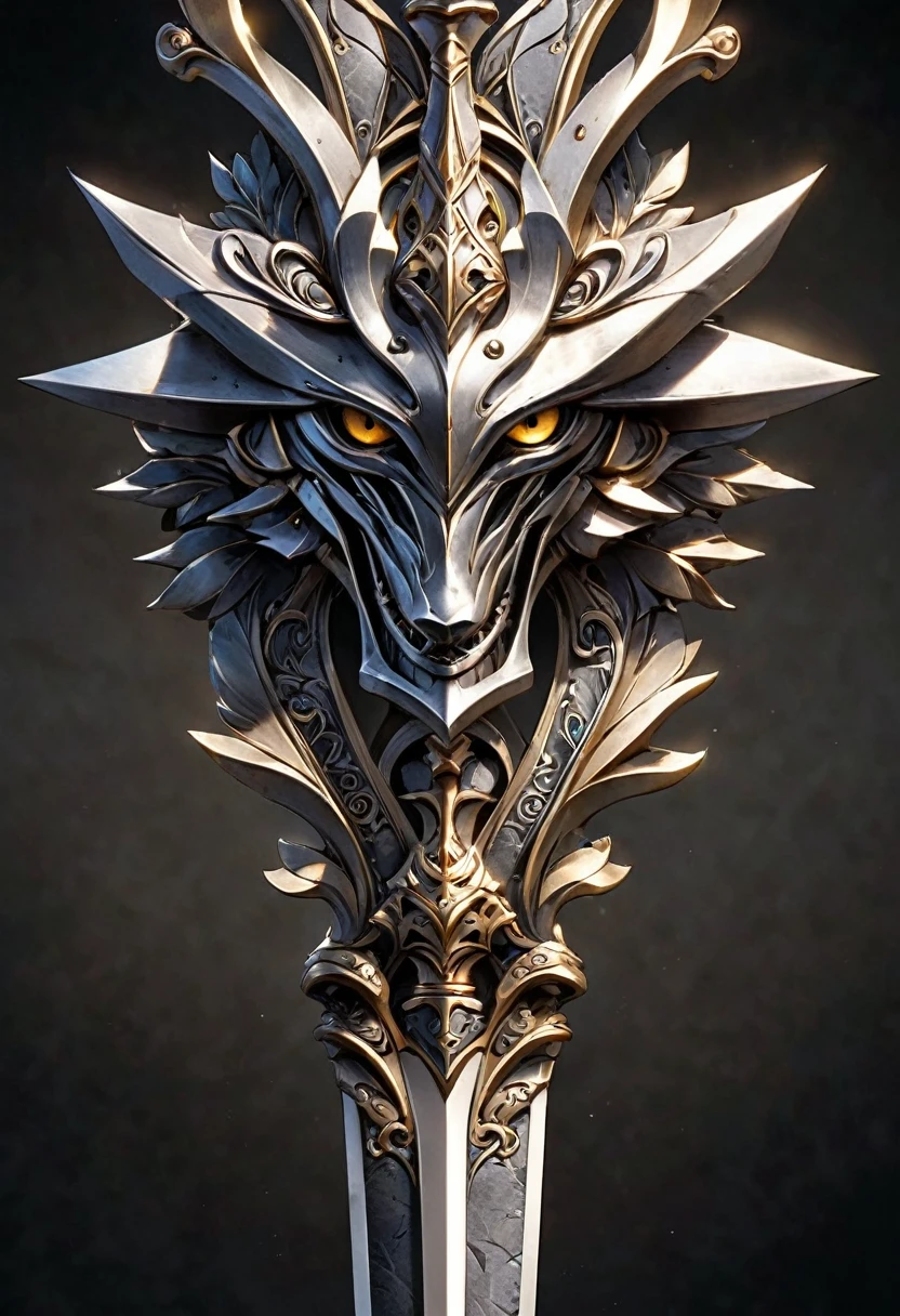 an extremely detailed spear that has a drill head for a blade