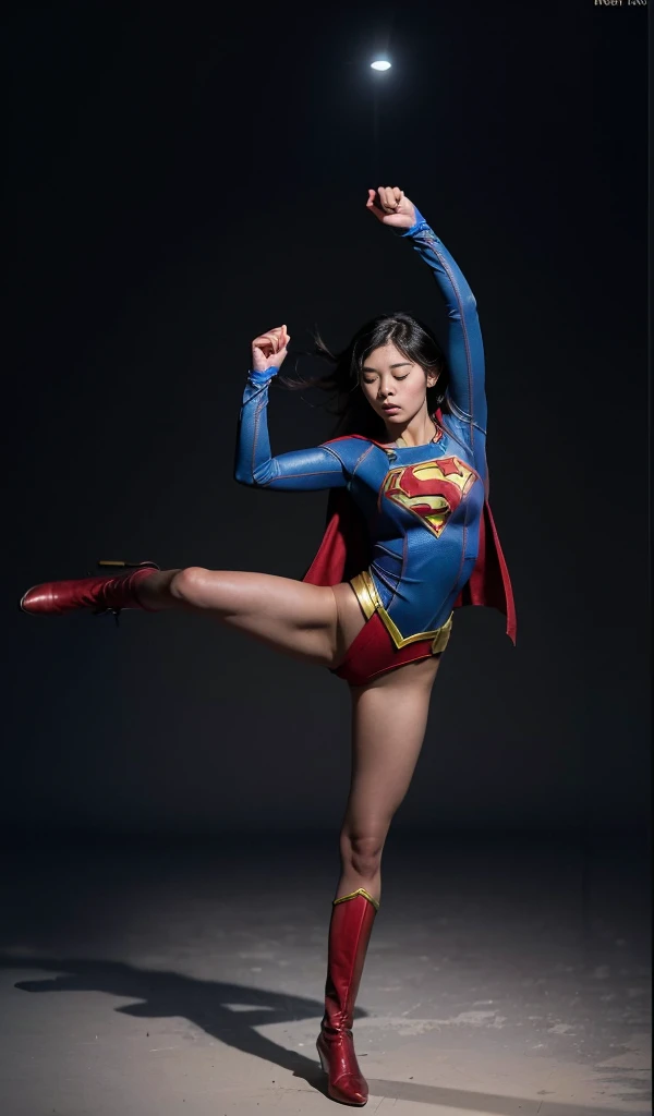 No background、(((Supergirl Costumeを着用する)))、(((Detailed drawing of hands and fingers)))、(((Always close your eyes)))、He always looks like he's in pain、Always close your eyes、Keep your arms up at all times、Always with your arms in the air、(((Beautiful legs in black tights.)))、(((Stretch your legs、expensive、あなたのsufferingを合法的に表現する)))、((((Make the most of your original images)))、(((Supergirl Costume)))、(((Beautiful short bob hair)))、(((suffering)))、(((Black tights legs、Wear red boots)))、((Best image quality、8K))、((Highest quality、8K、masterpiece:1.3))、(((Preserve background )))、Sharp focus:1.2、Beautiful woman with perfect figure:1.4、Slim Abs:1.2、Wet body:1.5、Highly detailed face and skin texture、8K