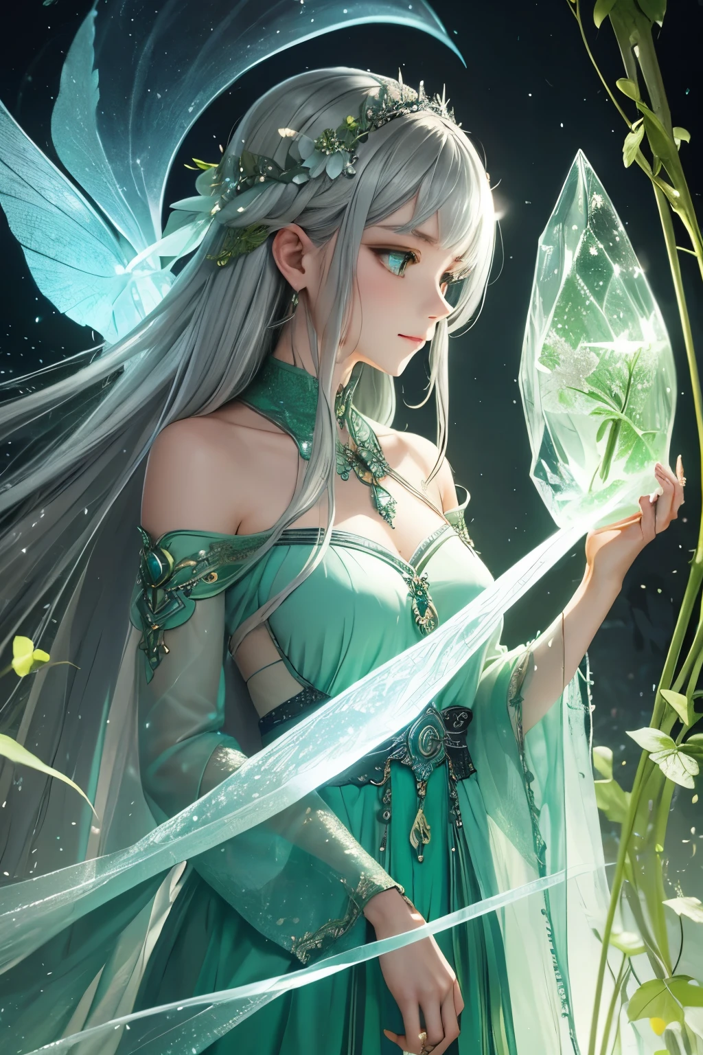 Beautiful mystical artifacts、Transparency、green、Silver、Fantasy