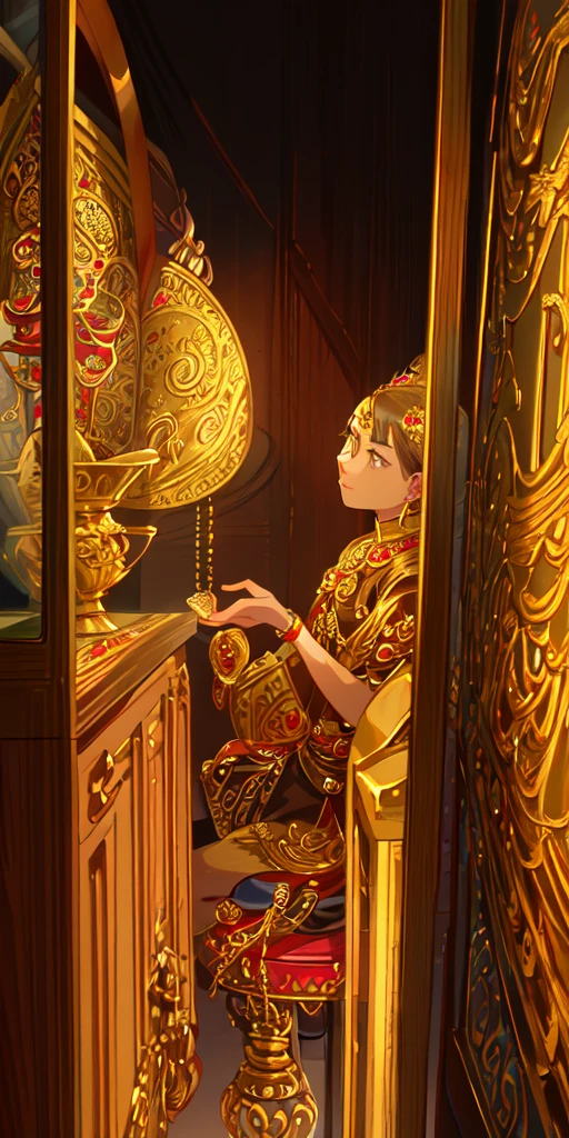 A highly detailed and ornate antique Thai style watch, intricate engraved gold metal case, elegant Thai script and motifs, rich warm tones, glowing amber and ruby gemstones, dramatic chiaroscuro lighting, cinematic composition, masterfully crafted, ultra-detailed, realistic, photorealistic old clock die