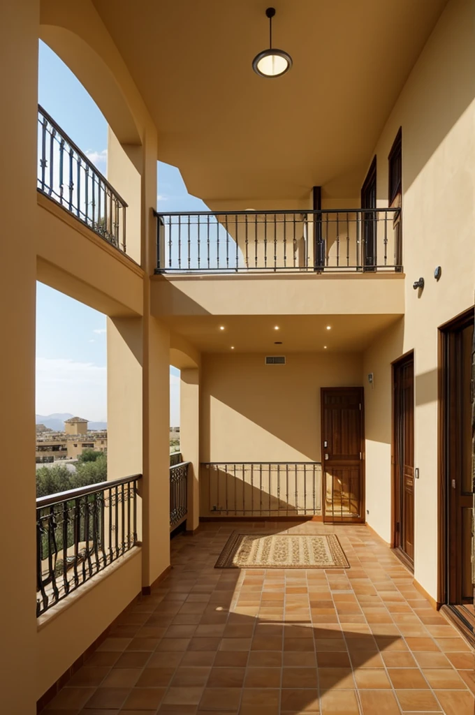 Create an amolia and large room with a balcony