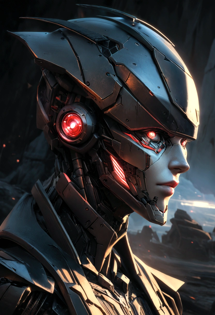 Sharpened man in black and red metallic armor with hood, detailed portrait of a cyborg, close-up portrait of cyborg, portrait of a futuristic robot, male cyborg military commander, attractive science fiction face, masculine appearance, portrait of cyborg, Futuristic Setting, portrait of a cyborg, cyborg portrait, portrait of a cyborg cyberpunk, male cyborg, in metallic black futuristic armor, olpntng style, Portrait of the gynoid robot Samus in Wasteland, perfect composition, beautiful detailed intricate insanely detailed octane render Tendências no ArtStation, 8k art photography, photorrealistic concept art, soft natural volumetric cinematic perfect light, Bright dark, rewarded photography, work of art, oil on canvas, perfect composition, beautiful detailed intricate insanely detailed octane render Tendências no ArtStation, 8k art photography, photorrealistic concept art, futuristic setting, soft natural volumetric cinematic perfect light, darkness background