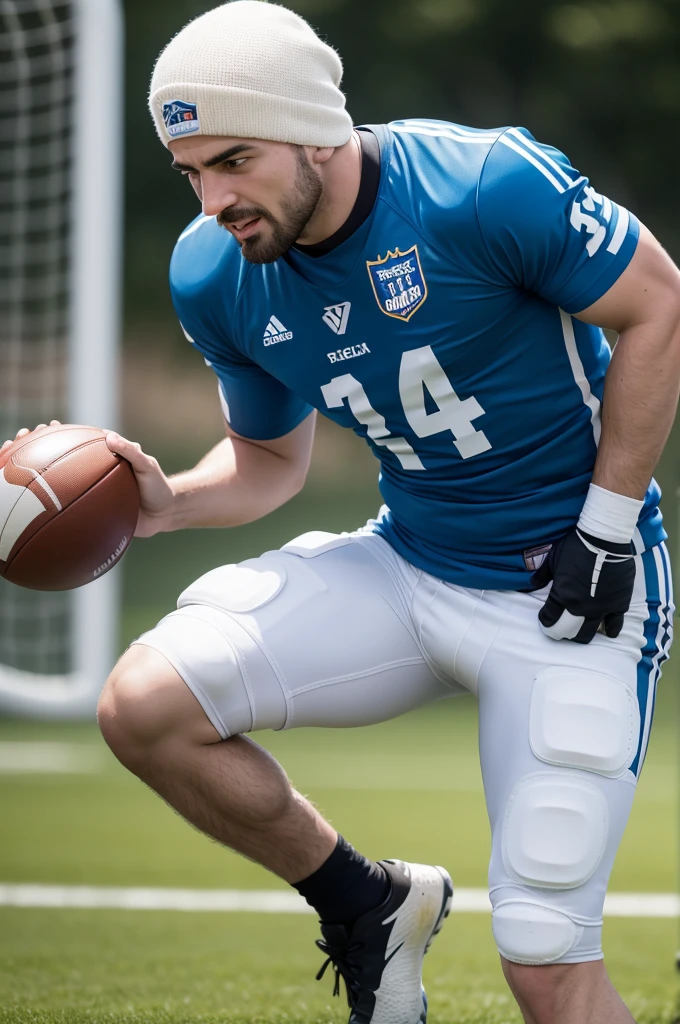 Funny image of a man who will play football again after physiotherapy 
