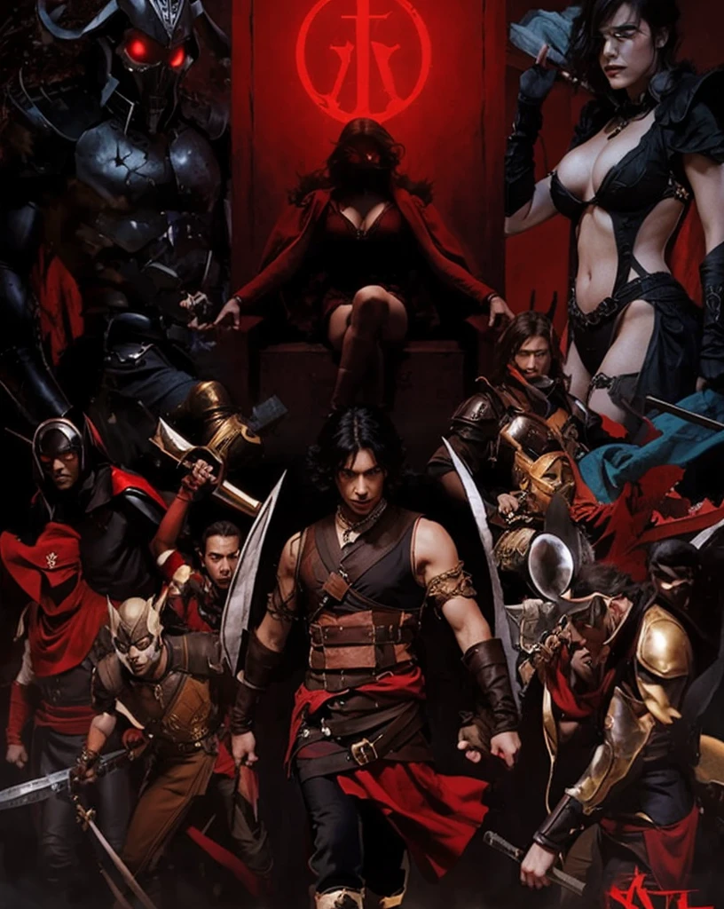 Historical game poster, prince, dark and realistic, all characters look enhanced, 4k and amazing
