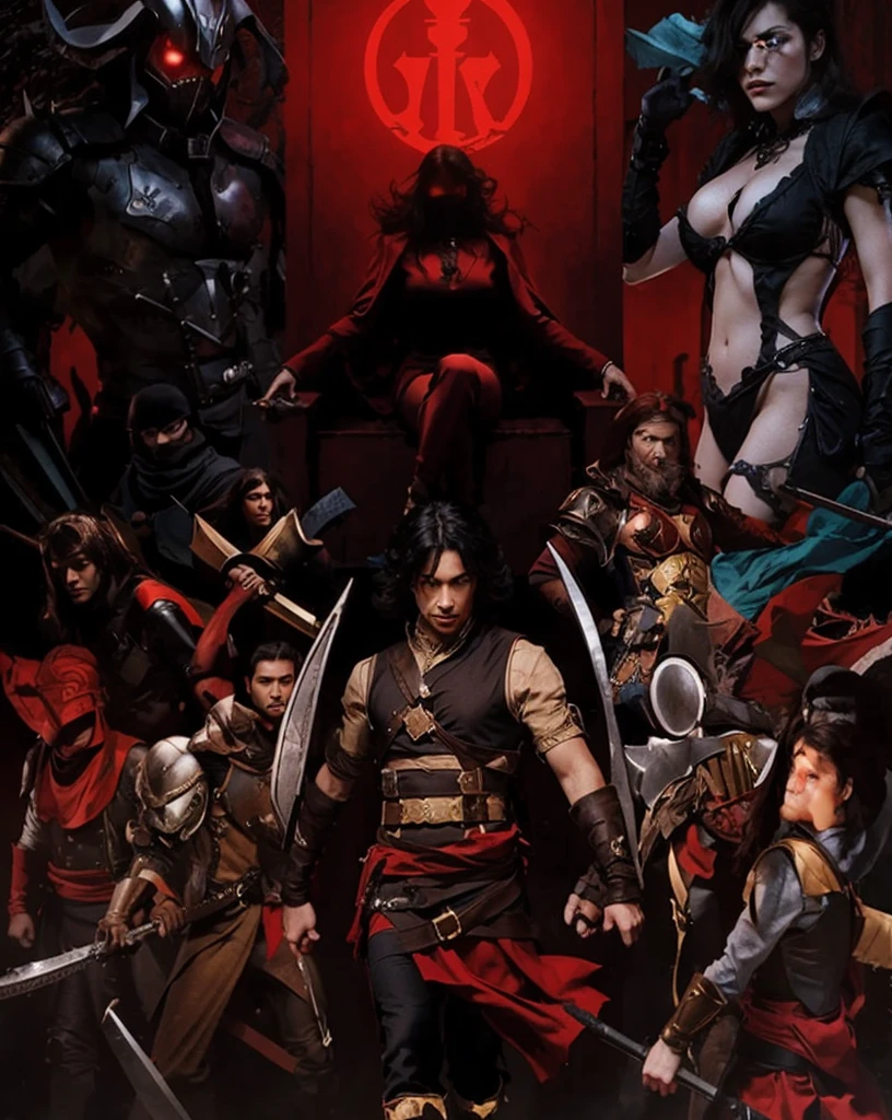Historical game poster, prince, dark and realistic, all characters look enhanced, 4k and amazing