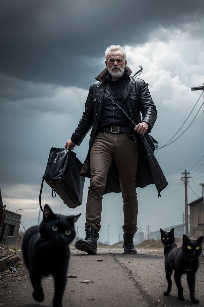 Insane inventor and his black cat in the apocalypse