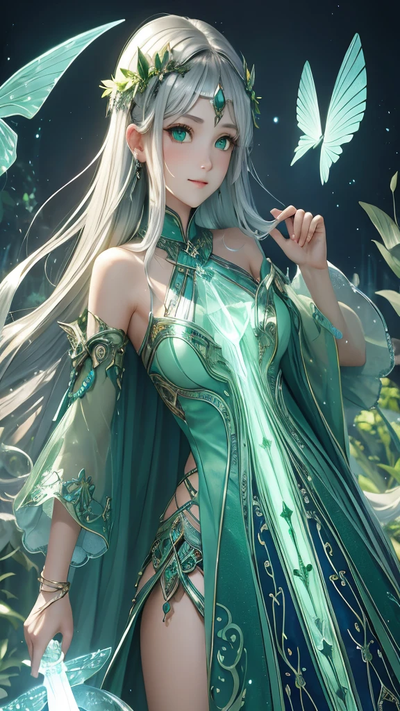 Beautiful mystical artifacts、Transparency、green、Silver、Fantasy、 whole body