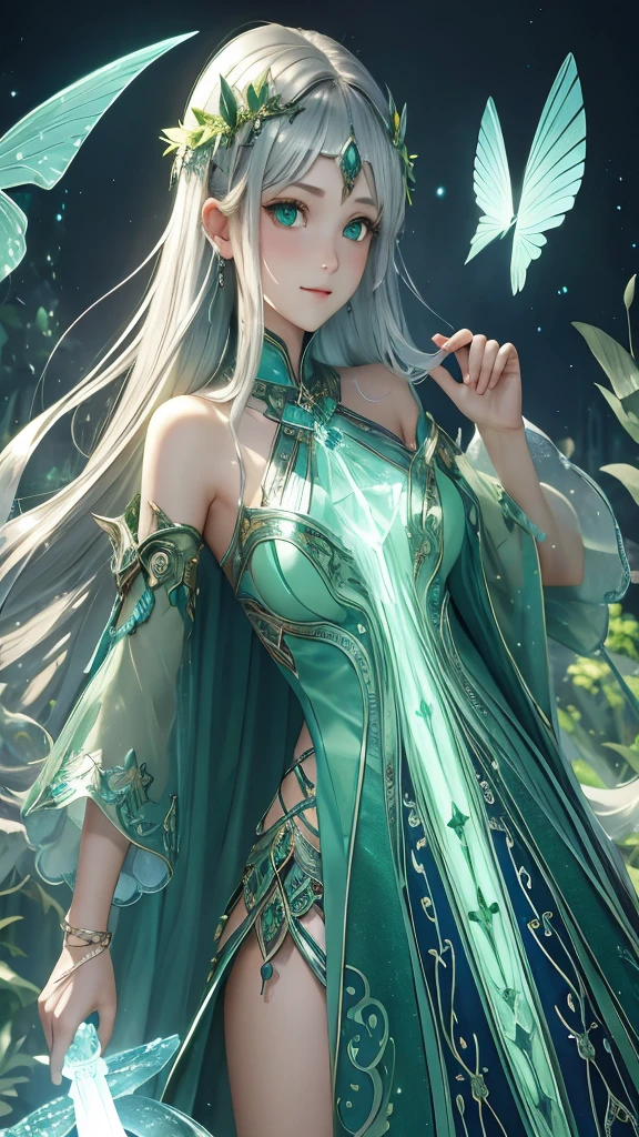 Beautiful mystical artifacts、Transparency、green、Silver、Fantasy、 whole body