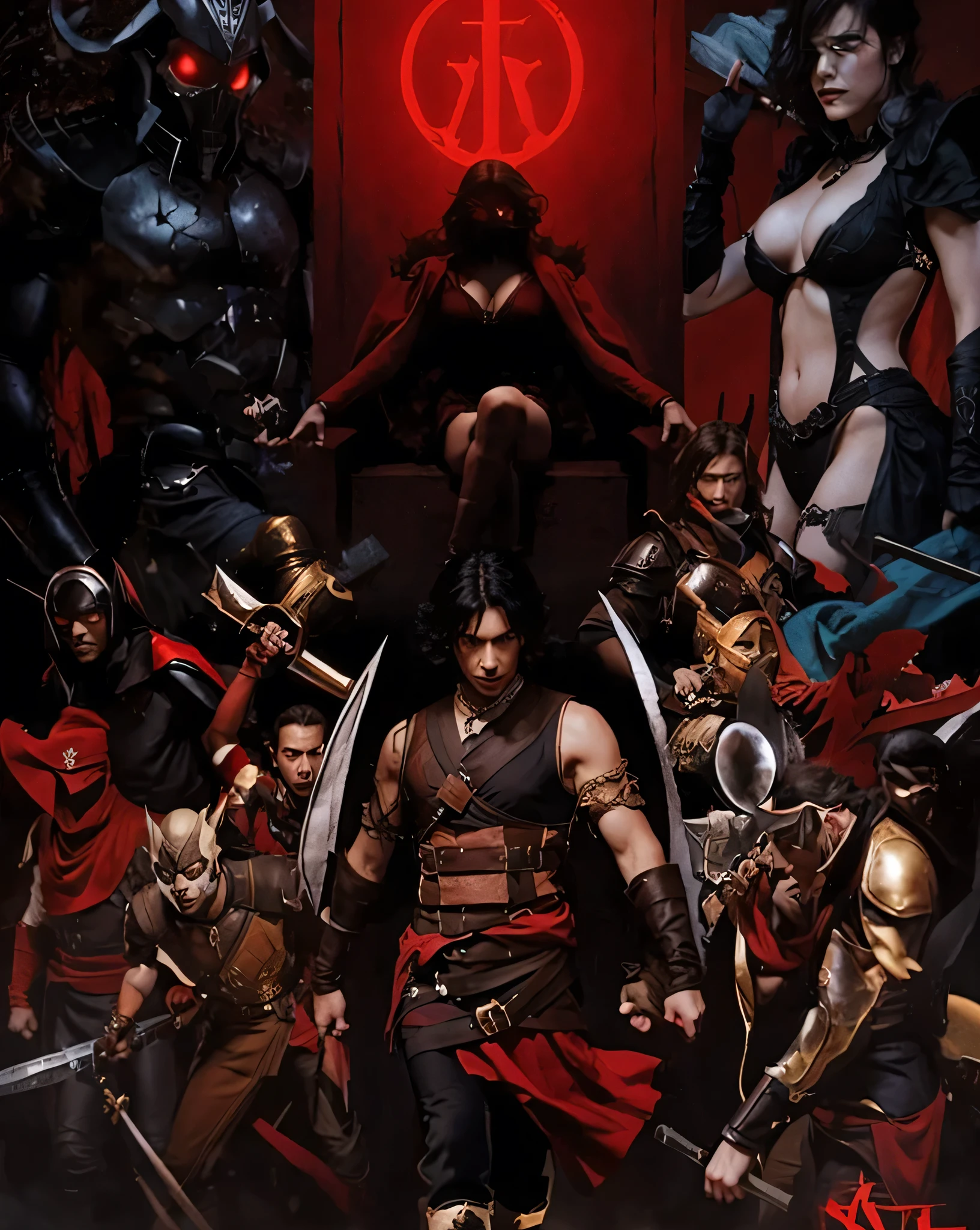Historical game poster, prince, dark and realistic, all characters look enhanced, 4k and amazing